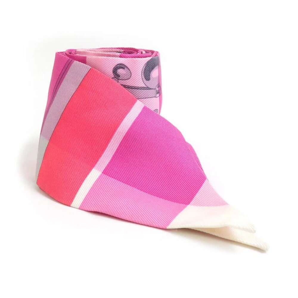 Auth HERMES Twilly Ribbon Scarf Pink/Purple/White Silk